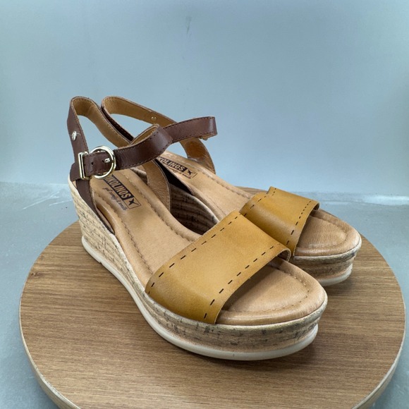 PIKOLINOS Shoes - Pikolinos Leather Platform Wedge Sandals 37 6.5 6 Tan Brown Boho Summer Heels
